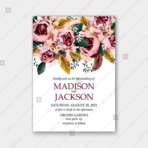 Mariage - Wedding invitation watercolor greenery peony bridal shower invitation card template marriage invitation