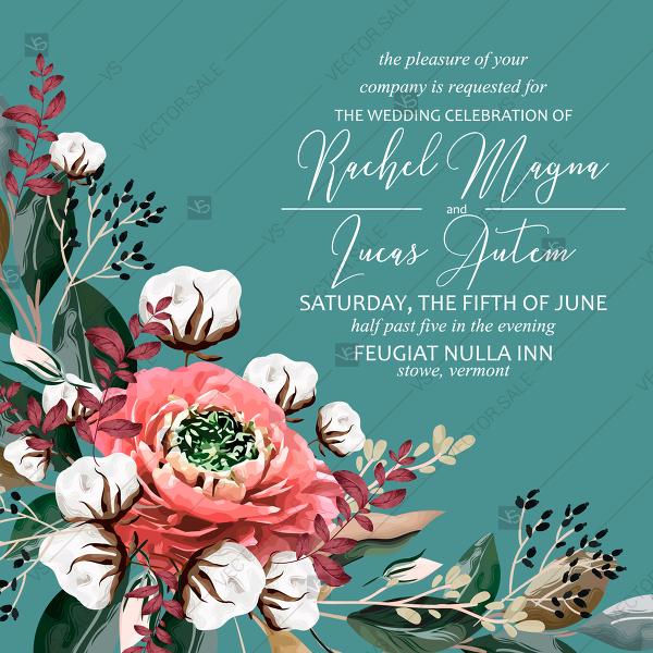 Свадьба - Wedding invitation watercolor greenery zinnia cotton 2019 trend privet berry card template vector invitation