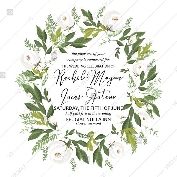 Wedding - Wedding invitation watercolor greenery white peony flower invitation card template