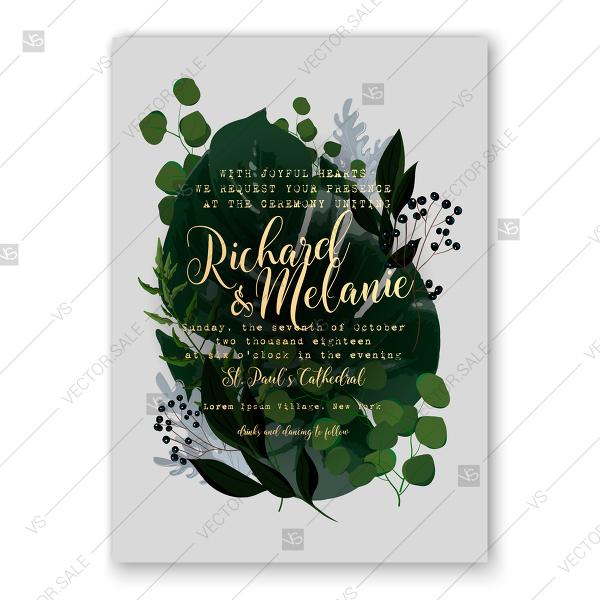 Hochzeit - Wedding invitation watercolor tropical palm greenery illustration bridal shower invitation card template