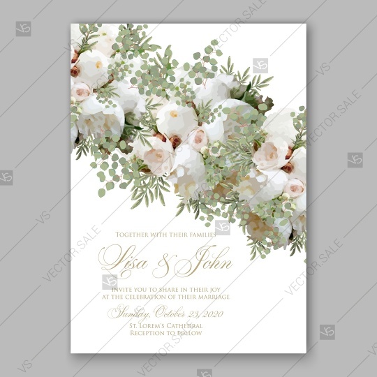 Wedding - Soft white peony wedding invitation vector card template
