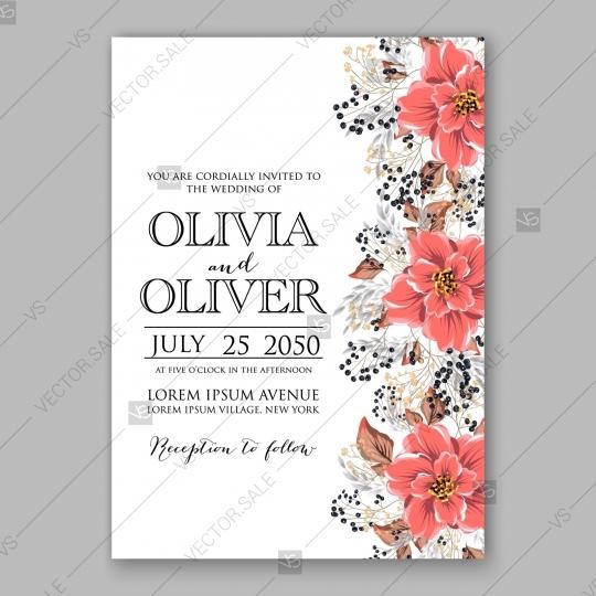 زفاف - Poinsettia, anemone wedding invitation floral template