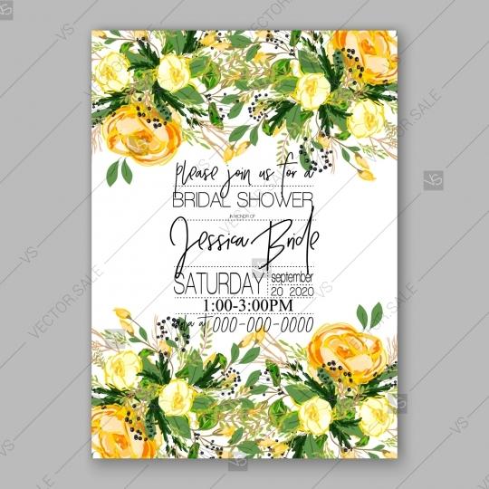 Mariage - Wedding invitation card Template Yellow rose floral greeting card