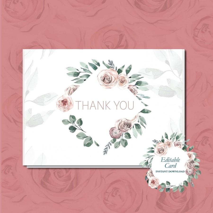 Wedding - Editable Rose Thank You Card