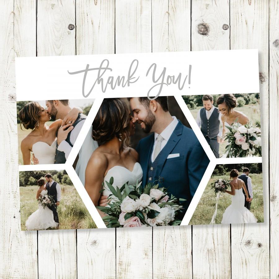 Свадьба - Wedding Thank You Cards Printable Thank You Card Template Custom Thank You Card Full Photo Collage Postcard Thank You Note Hexagon Triangle
