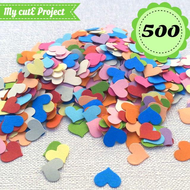 Hochzeit - Confettis heart Multicolor - 500 heart- Scrapbooking - Party confetti - Hearts paper confetti - wedding confettis  table confetti - D1