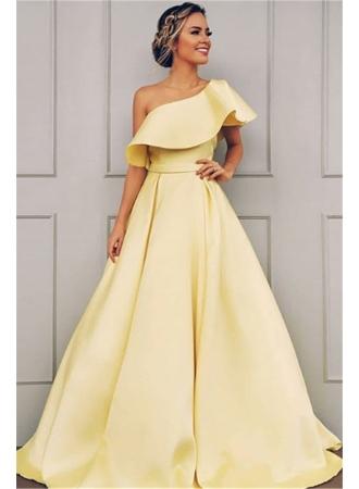 زفاف - 2019 Chic One-Shoulder Sleeveless A-line Prom Dresses 
