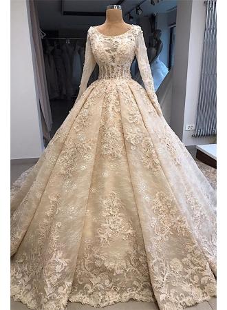 زفاف - Luxurious Long Sleeves Crew Ball Gown 2019 Wedding Dresses 