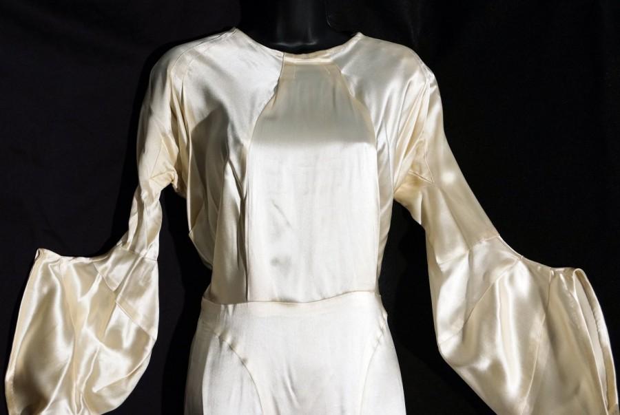 Wedding - 1930s Womens Ivory Silk Satin Wedding Dress Sz 2