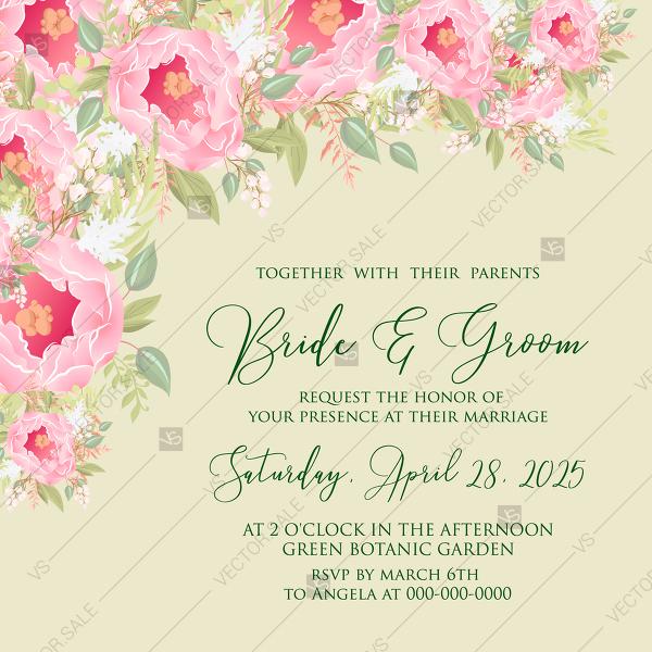 Mariage - Peony wedding invitation spring pink flower and greenery decoration bouquet