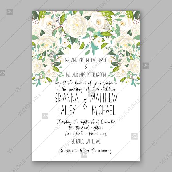 Свадьба - Wedding invitation white peony greenery vector invitation