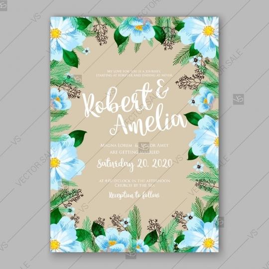Hochzeit - Blue Peony wedding invitation fir branch sakura anemone vector floral template design vector download