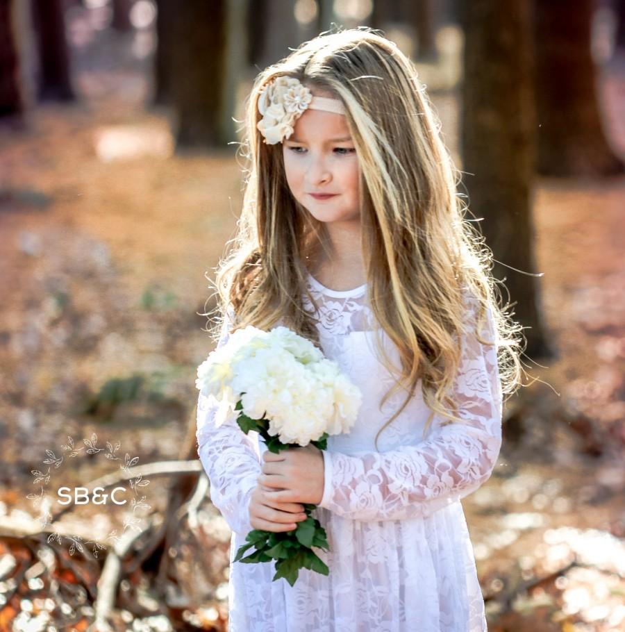 Wedding - Flower Girl Dresses-Rustic Flower Girl Dresses-White Vintage girl dress-Country Dress-Flower girl dress-Girl Lace Dress-Communion Dress
