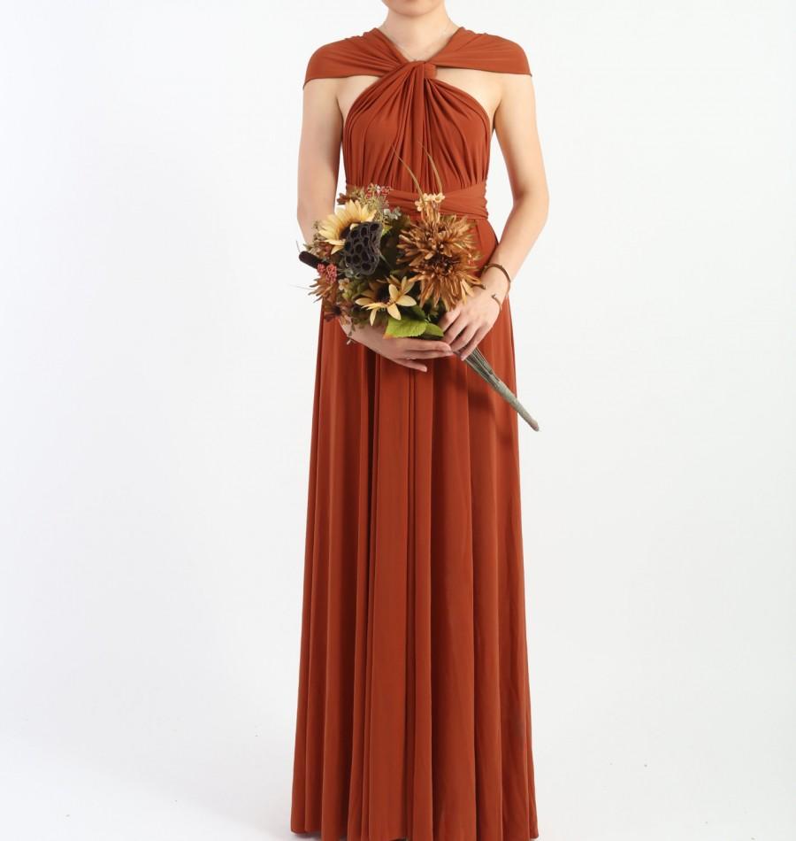 Mariage - Rust Burnt Orange Floor Length LONG Ball Gown Maxi Infinity Dress Convertible Formal Multiway Wrap Bridesmaid Evening Dress Wedding Party