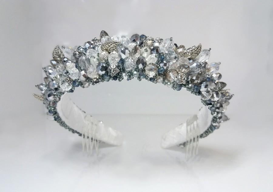 Mariage - Silver crystal crown ,Silver beads headband,Beaded headband for women,Bridal crown,Crystal tiara,Crystal headpiece,Bridal tiara