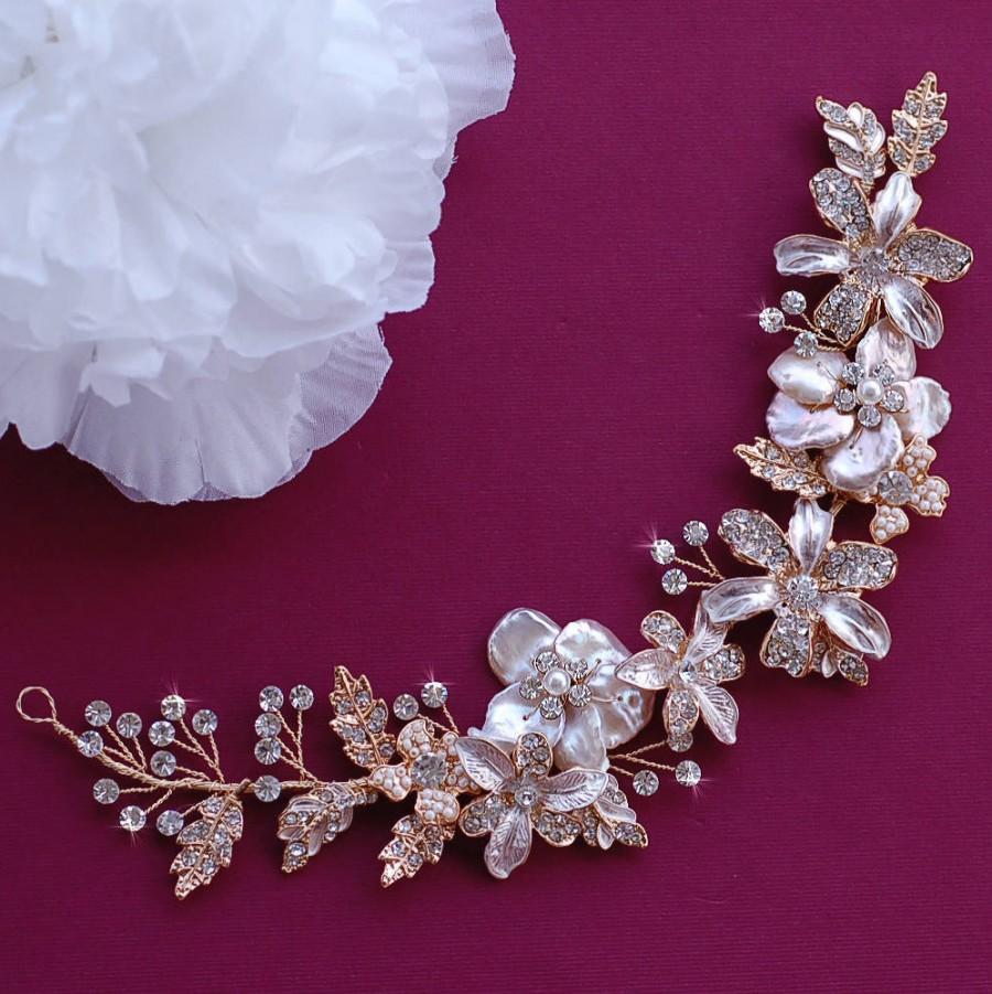Wedding - Champagne Blush Gold or Silver Bridal Headpiece Hair Wreath Vine Head Piece Accessory Weddings Bride Wedding Floral Party Pearl Accessories