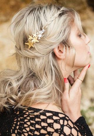 Wedding - Star Hair Barrette/ Gold Or Silver/Metal Star Hair Clip /Festival Hair /Boho Hair