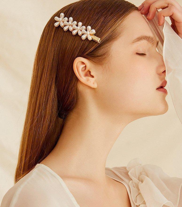 Wedding - Pearl Floral Hair Pin/ Large Hair Barrette/ White Boho Hair/ Bow Hair Clip/ Bridal Flower/ Beach Wedding