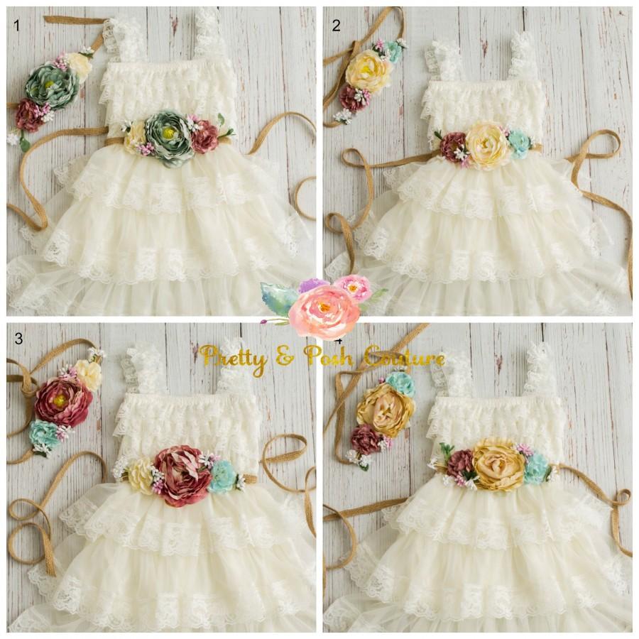 Mariage - lace flower girl dress-rustic flower girl dress- lace girls dress- lace baby dress- Burlap wedding dress- country flower girl- girls dress