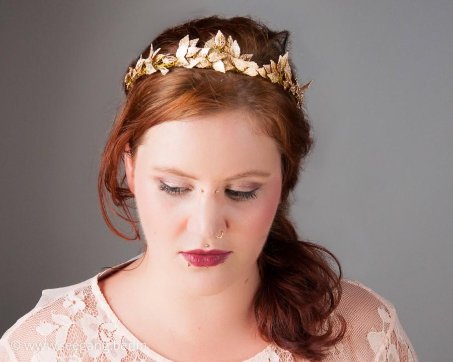 Mariage - Romantic Bridal Crown, Gold Leaves, Princess, Greek Wedding, Diadem, Woodland Crown, Golden Tiara, Rustic Tiara, greek goddess, Vintage Gold