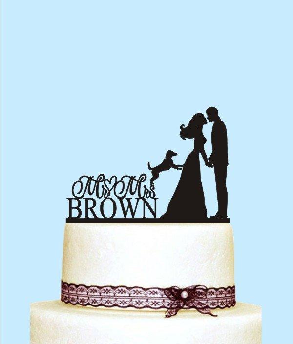 Wedding - Wedding Cake Topper with Dog, Custom Personalized Wedding Cake Topper