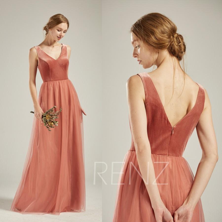 زفاف - Velvet Bridesmaid Dress English Rose Wedding Dress V-neck Maxi Dress Sleeveless Prom Dress V Back Tulle Party Dress A-line Ball Gown(LV550)