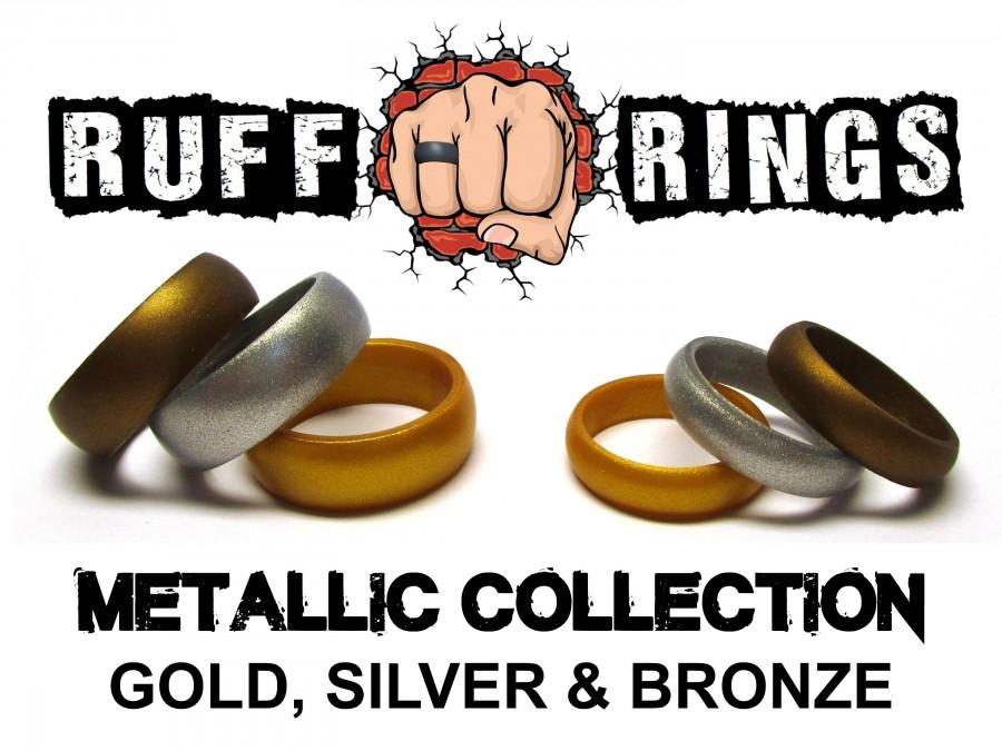 زفاف - Metallic Silicone Rings - GOLD, SILVER & BRONZE - Silicone Wedding Ring Band - Engagement Anniversary Gift for Couples - Mens and Womens