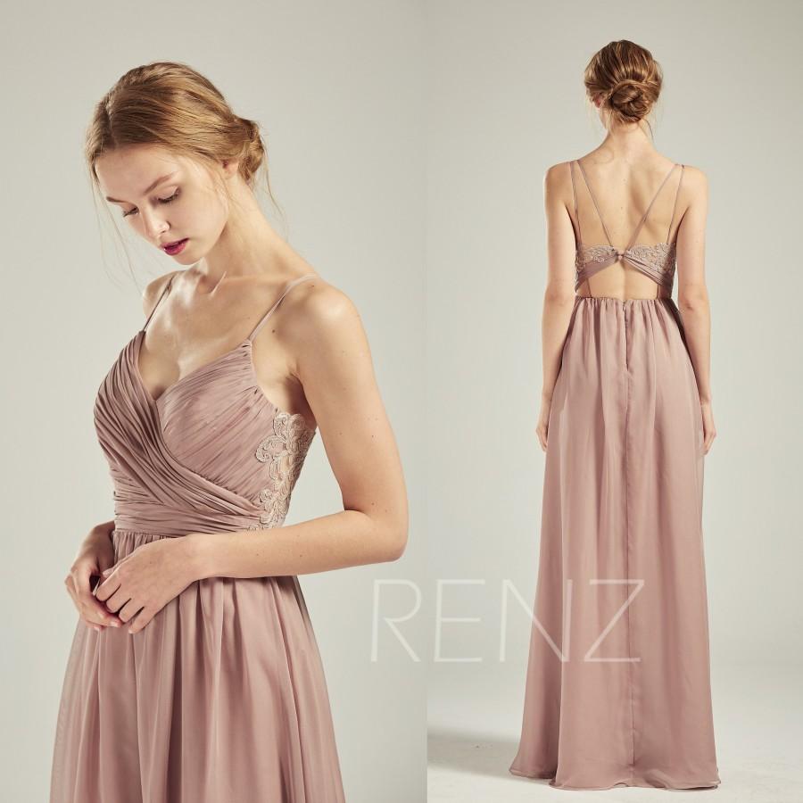 Свадьба - Prom Dress Rose Gray Chiffon Bridesmaid Dress Spaghetti Strap Wedding Dress V-neck Party Dress Illusion Lace Back A-Line Maxi Dress(L533)