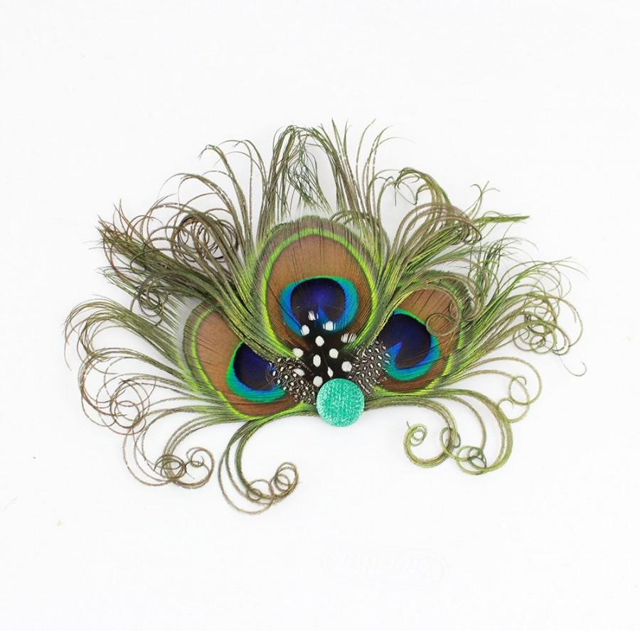 Свадьба - Silver Crystal Headpiece -Feather Hair Clip - Peacock Fascinator - Bridesmaids Hair Accessory -  Girls Dance Accessory - Halloween Costume