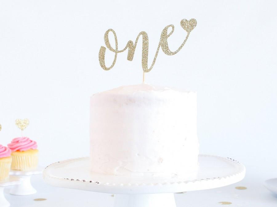 Hochzeit - One Cake Topper with heart - Glitter - First Birthday. One Cake Topper. Smash Cake Topper. First Anniversary. 1st Birthday. 1 Cake Topper.