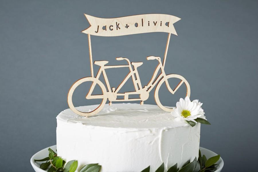 Wedding - Custom Wedding Cake Topper - Tandem Bike Wedding Cake Topper - Bicycle Cake Topper - Birch Lasercut Cake Topper