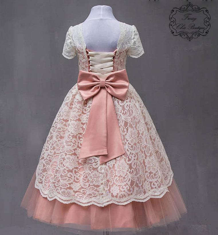 Mariage - Blush pink flower girl dresses lace baby  dress tulle dress girls tulle dress toddler lace flower girl dress princess  toddler flowergirl