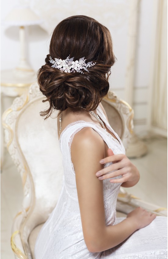 Hochzeit - KASSIOPEIA Flower Silver Pearl Wedding Hair Comb Bridal Flower Accessory by TopGracia