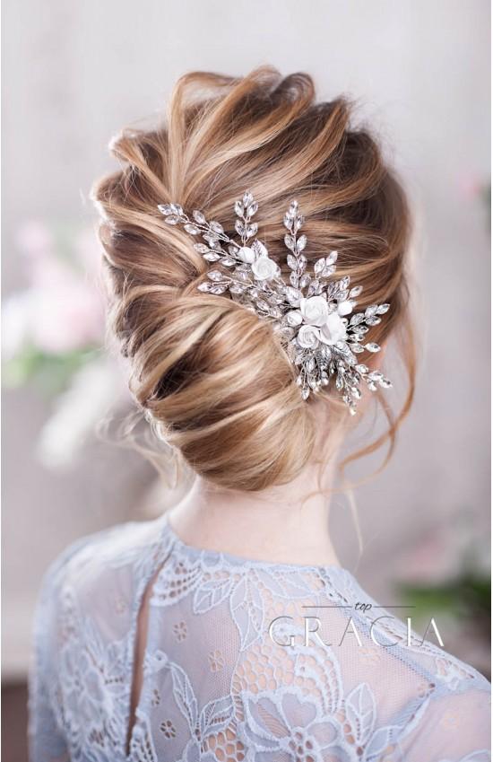 زفاف - ZENOBIA Bridal and Wedding Hair Comb with Rose Flowers and Crystals by TopGracia