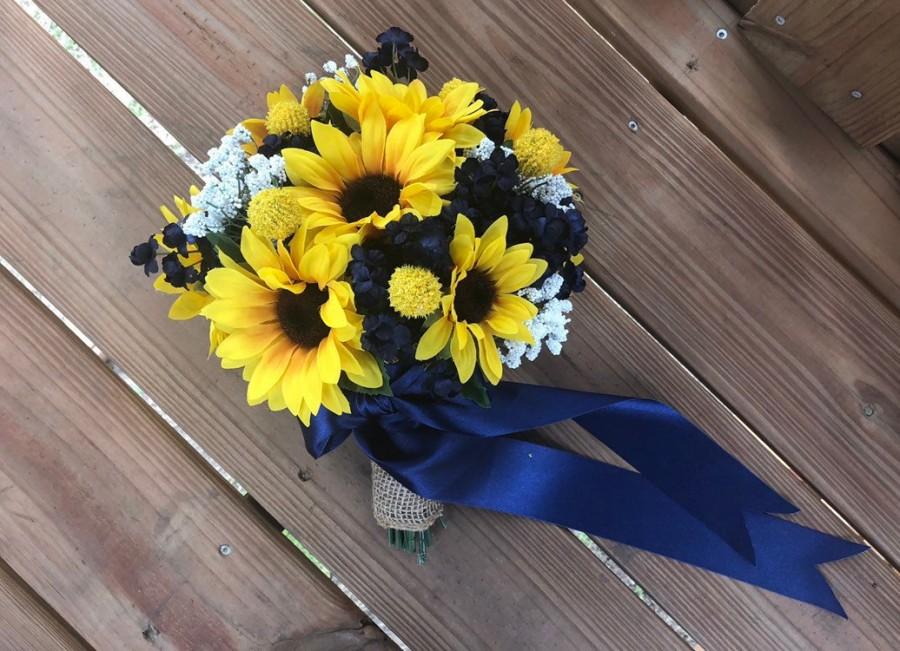 زفاف - Navy Blue Sunflower Bouquet, Silk Wedding Bouquets, Rustic Wedding, Garden Wedding, Bridal Bouquet, Sunflower Wedding, Vintage Wedding,Bride