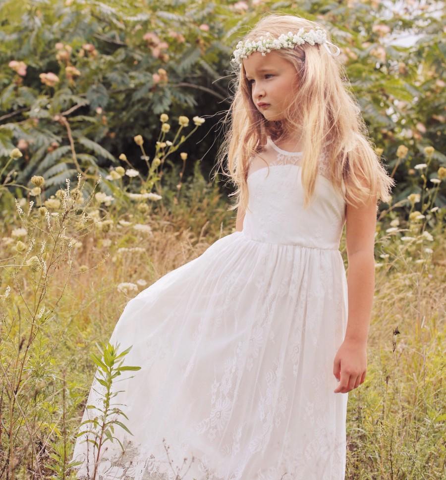 Hochzeit - Ava - Lace Flower Girl Dress ivory flower girl dress girls lace dress lace dress toddler lace dress boho flower girl dress flower girl dress