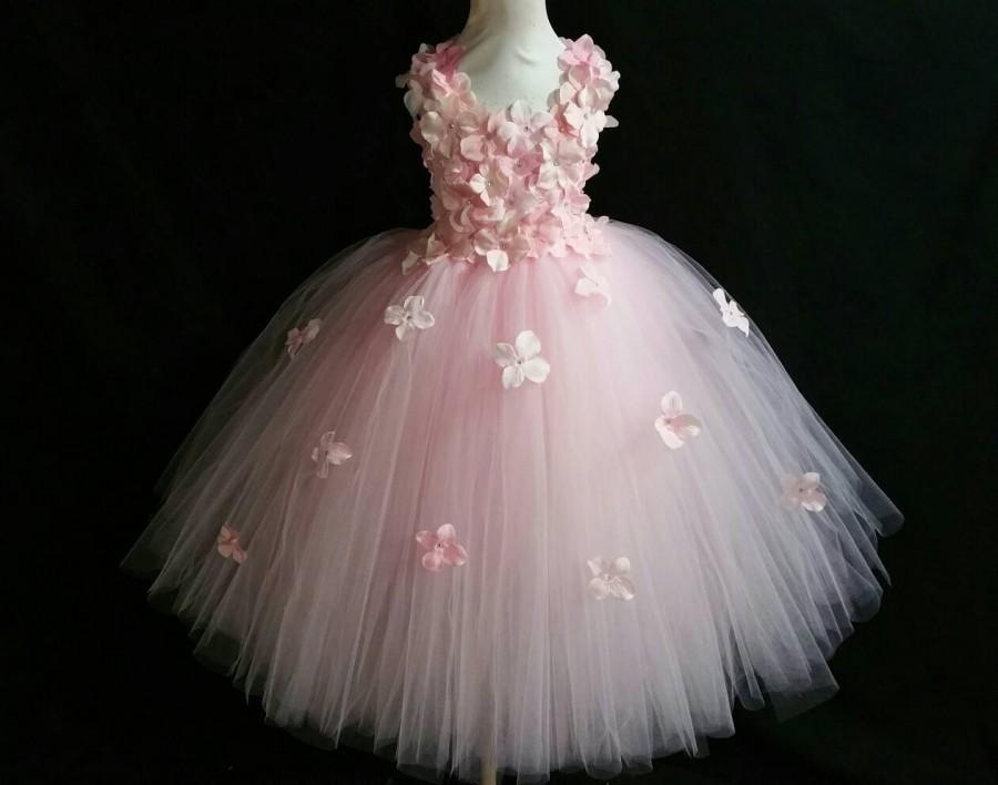Mariage - Light pink hydrangea flower tutu dress/ Flower girl dress/Party dress(Aqua,white,ivory,burgundy,blue,lavender,yellow many colors available)