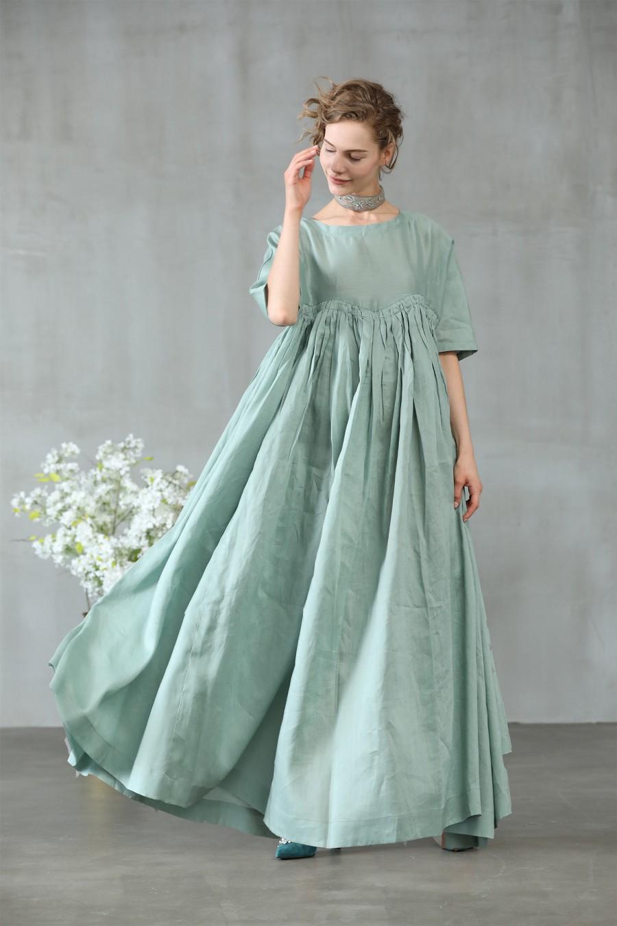 زفاف - linen dress in aqua green, maxi dress, maxi linen dress, ruffle dress, princess dress, loose fitting dress, oversized dress, wedding dress,