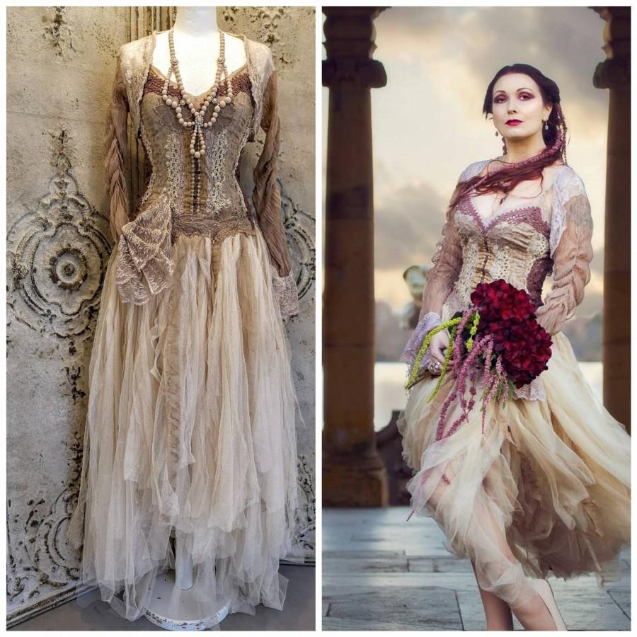 زفاف - Boho wedding dress,bohemian dress nature, woodland wedding dress golden,wedding dress vintage inspired,nature wedding,