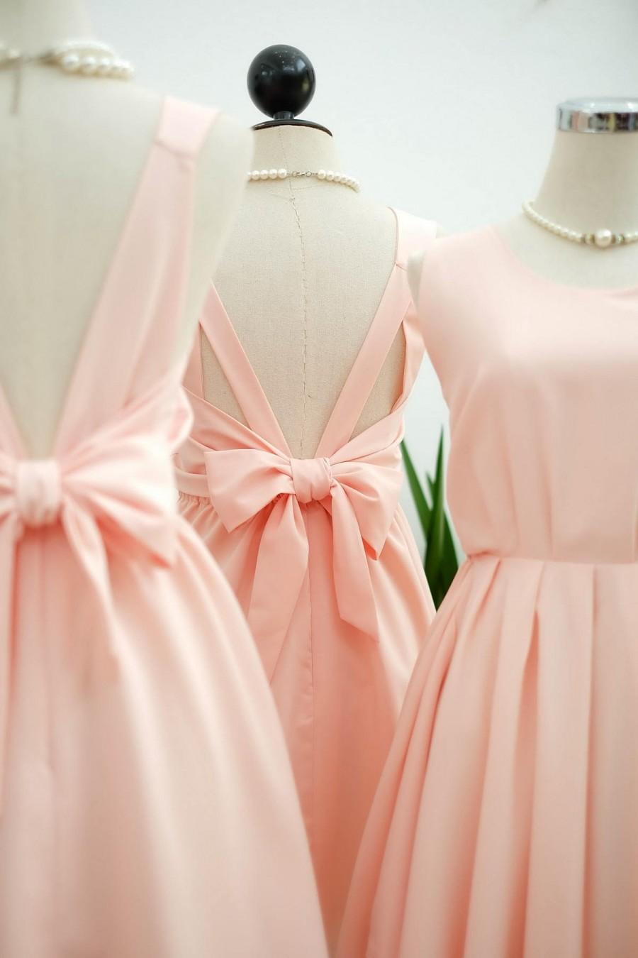 Hochzeit - Pink blush dress Pink Bridesmaid dress Wedding Prom dress Cocktail Party dress Evening dress Backless bow dress