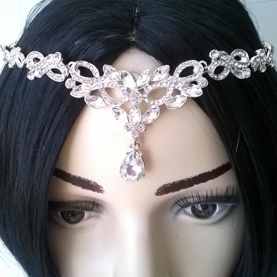 Hochzeit - Bridal Hair Chain - Silver and Crystal Bride Head Piece - Sparkling Hair Chain - Wedding Bride