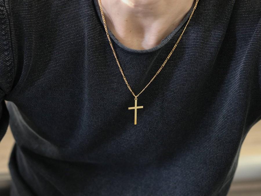 زفاف - Gold Cross Necklace - Gold Necklace Men - Gold Chain Necklace - Religious Jewelry - Medallion Necklace - Thick Chain Necklace