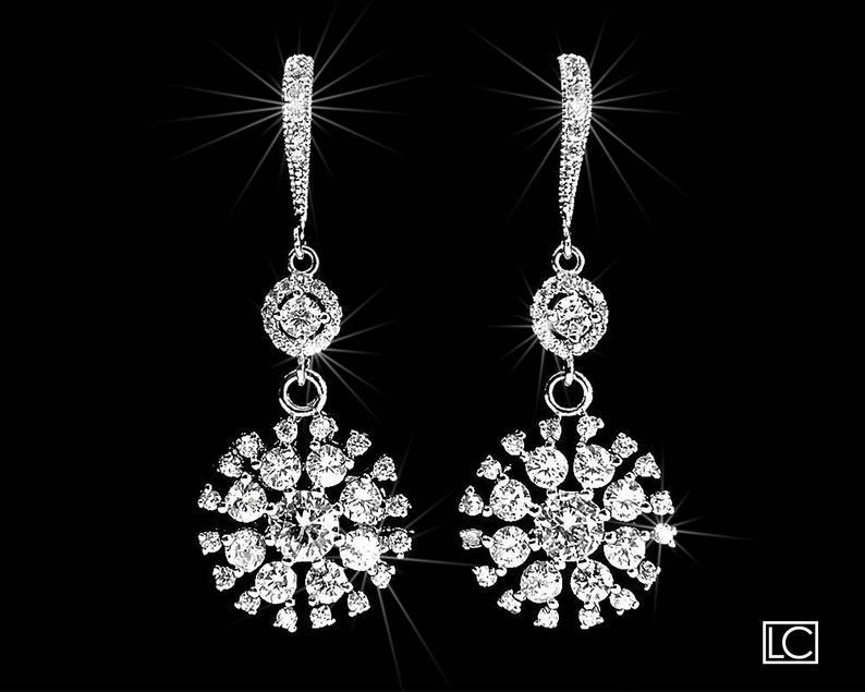 Свадьба - Cubic Zirconia Bridal Earrings Crystal Chandelier Wedding Earrings Luxury CZ Wedding Earrings Clear CZ Dangle Earring Bridal Crystal Jewelry