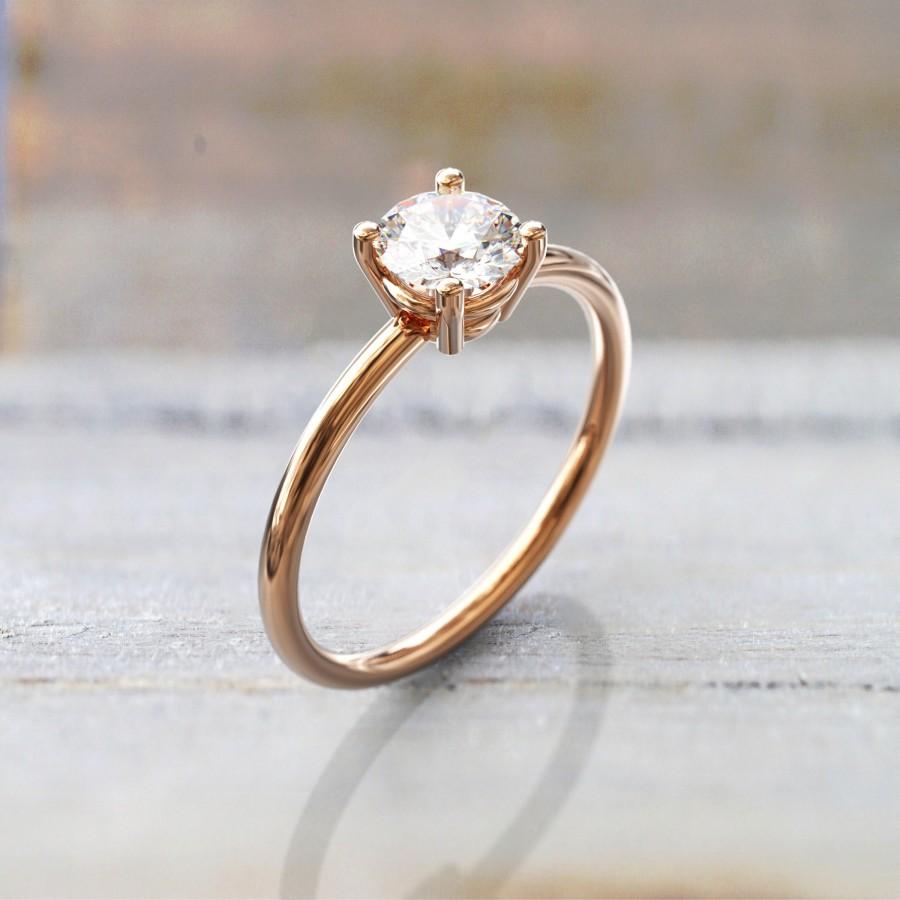 Hochzeit - moissanite engagement ring rose gold  alternative engagement ring  bezel engagement ring Promise ring gift