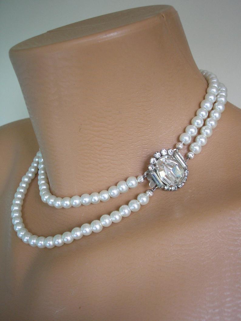 Wedding - 2 Strand Ivory Pearl Choker, Bridal Pearls, Pearl Wedding Choker, Prom Jewelry, Pearl Necklace, Ivory Pearls