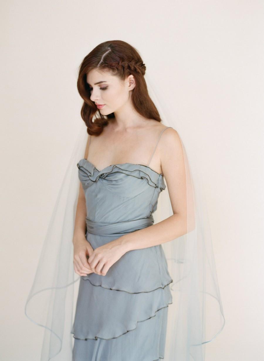 زفاف - Blue Ombre' Veil, Silver Soutache Bridal Veil, Drop Veil, Dip Dyed Veil, Hand Dyed Ombre' Blue Wedding Veil 1711
