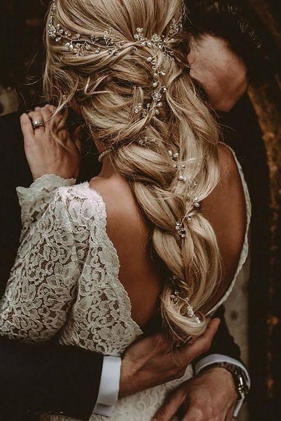 Hochzeit - Bridal hair vine long hair vine wedding headband  bridal headpiece bridal headband wedding hair vine headband long headpiece wedding wreath