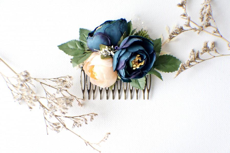 Mariage - Wedding Hair Comb, Bridal Comb, Floral Hair Comb, Wedding Comb, Boho Flower Comb, Boho, Hair Comb, Dark Blue Comb, Greenery, Champagne