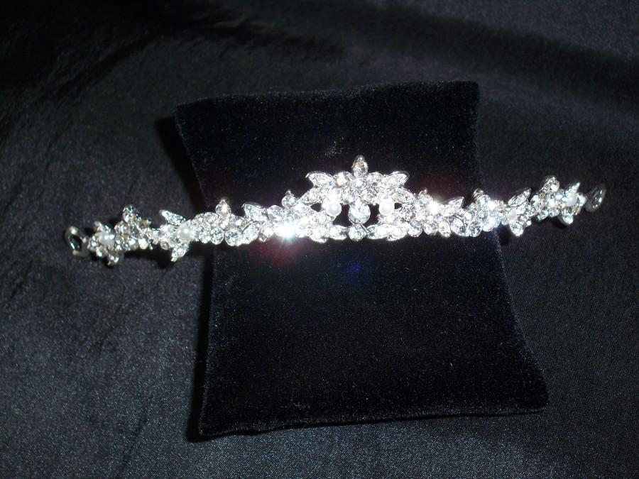 Mariage - Rhinestone pearl bridal tiara, birthday tiara, party tiara, prom tiara, Quenceanera tiara, wedding tiara, princess tiara, crown, head piece