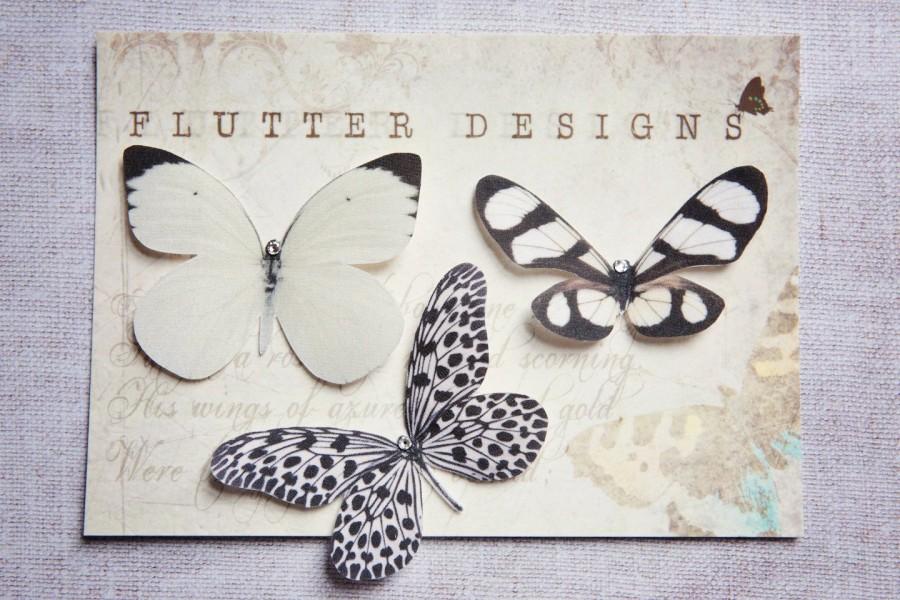 Свадьба - Stunning handmade silk butterfly hair clips in beautiful shades of black and white.